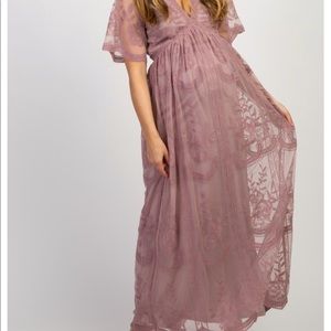 Pink blush lace maxi maternity dress